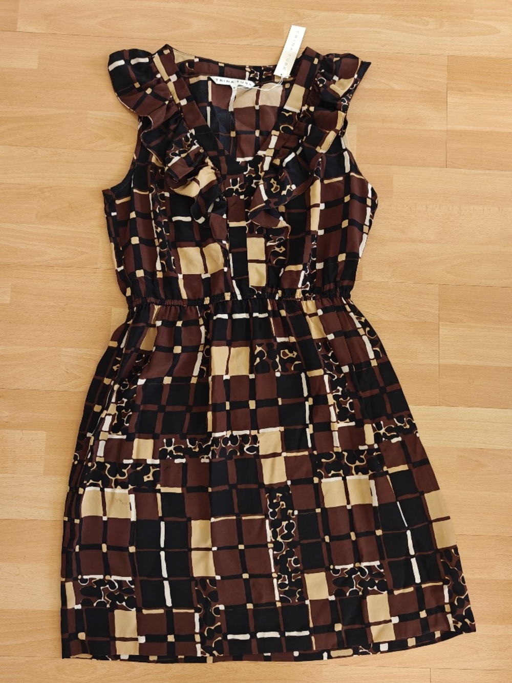 New Trina Turk Sleeveless Geometric Check Print Midi Dress Size 4